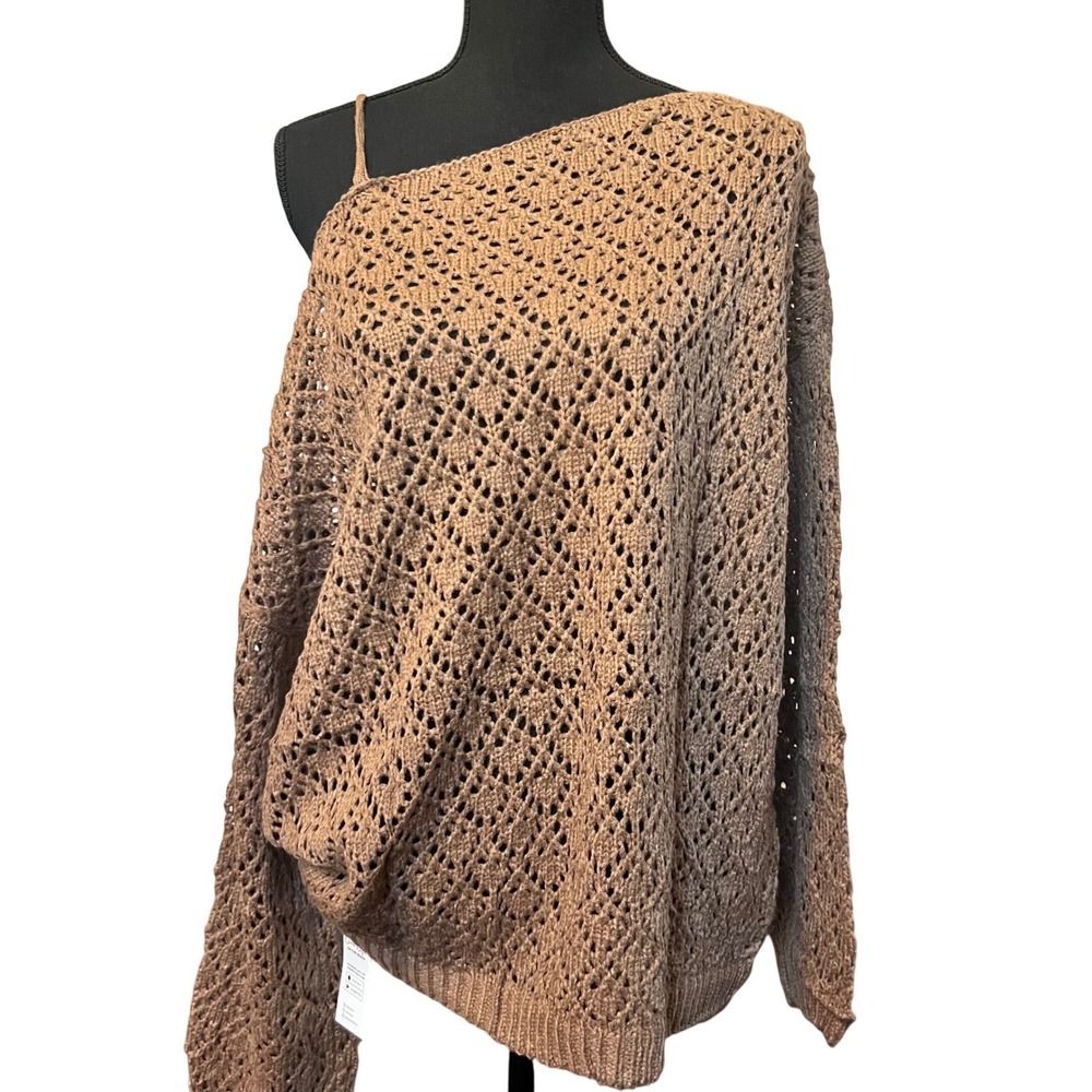 CUPSHE Women Cutout Crochet One-Shoulder Sweater Cami Long Sleeves Ribbed Trim - Picture 4 of 6